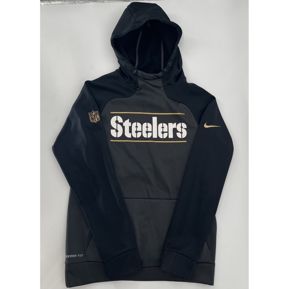 Pittsburgh Steelers Nike Therma Fit NFL On Field Apparel Black Gray Hoodie Small